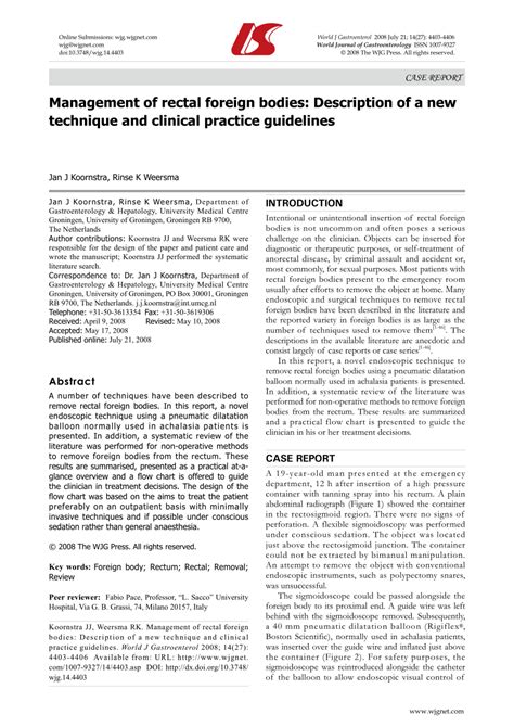 Pdf Management Of Rectal Foreign Bodies Description Of A New Technique And Clinical Practice