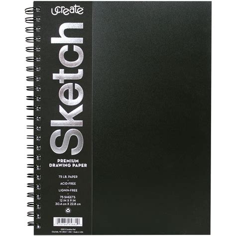 Ucreate Black Sketch Book Spiral Bound Premium Drawing Paper 12x 9