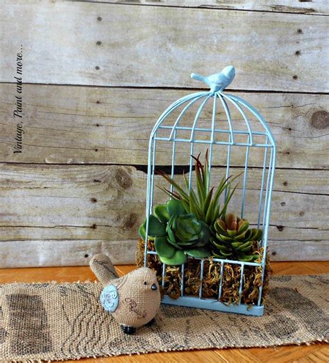 Blue Wire Bird Cage With Succulents Vintage Paint And More