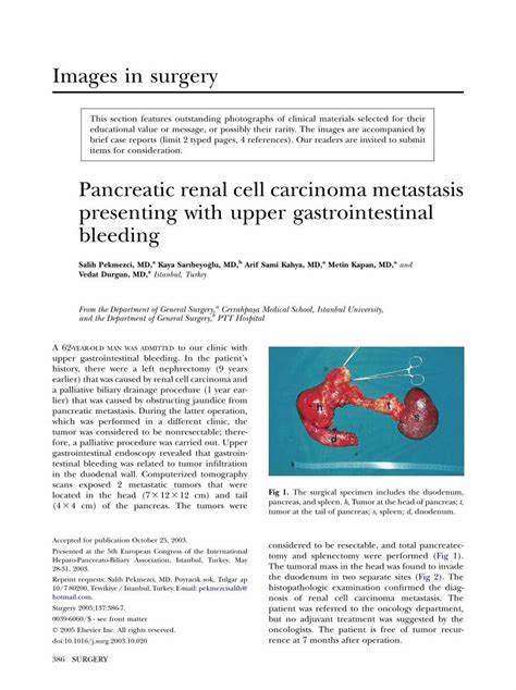 Pdf Pancreatic Renal Cell Carcinoma Metastasis Presenting With Upper