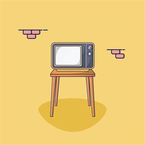 Retro Tv On Table Vector Icon Illustration Vintage Tv Vector Flat