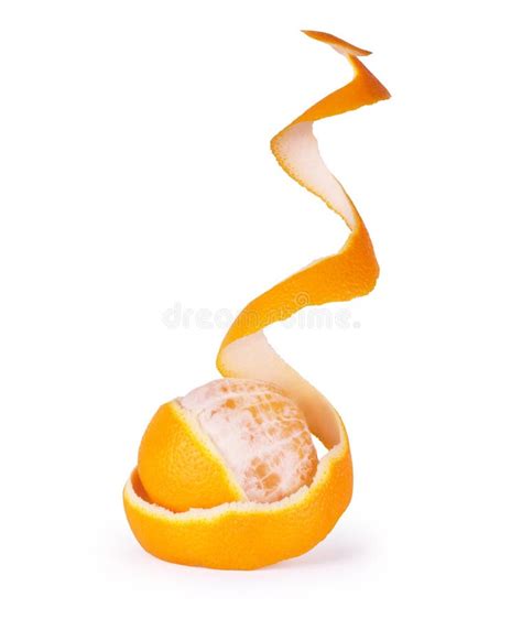 Orange With Peeled Spiral Skin Isolated On White Background Stock Image