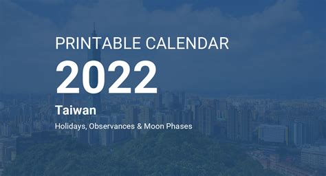 Printable Calendar 2022 For Taiwan Pdf