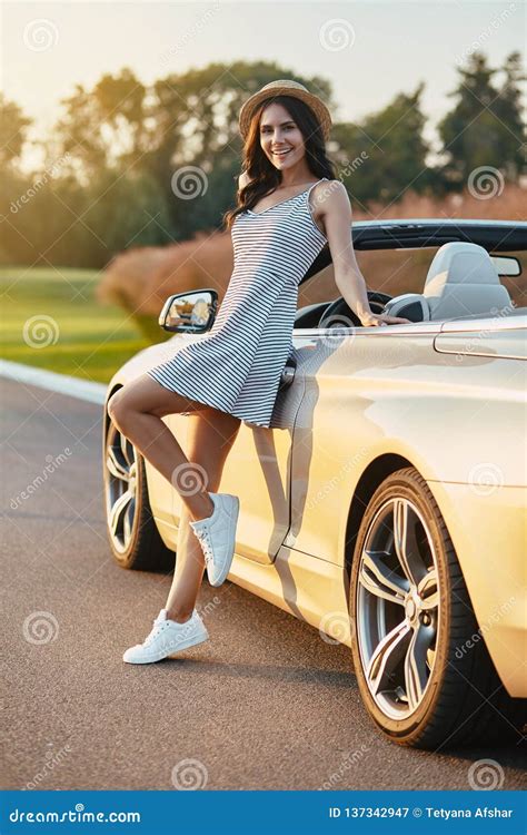 Woman Leaning The Car Stock Image Image Of European