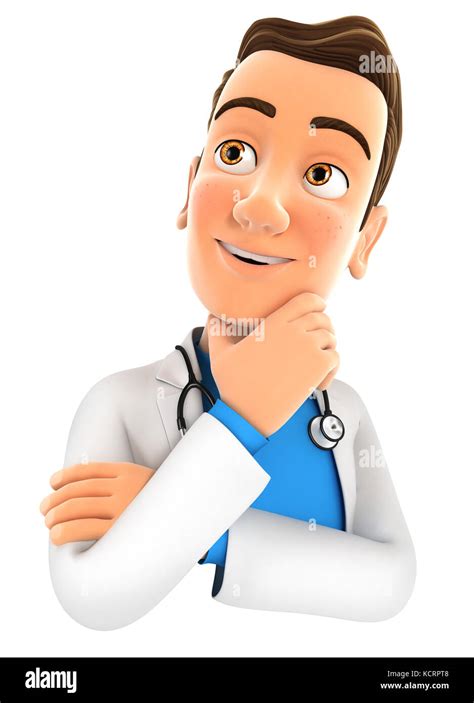 3d Doctor Thinking Illustration With Isolated White Background Stock