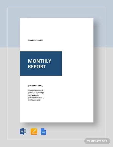 Free 29 Monthly Report Templates In Pdf Ms Word Adobe Ai Apple