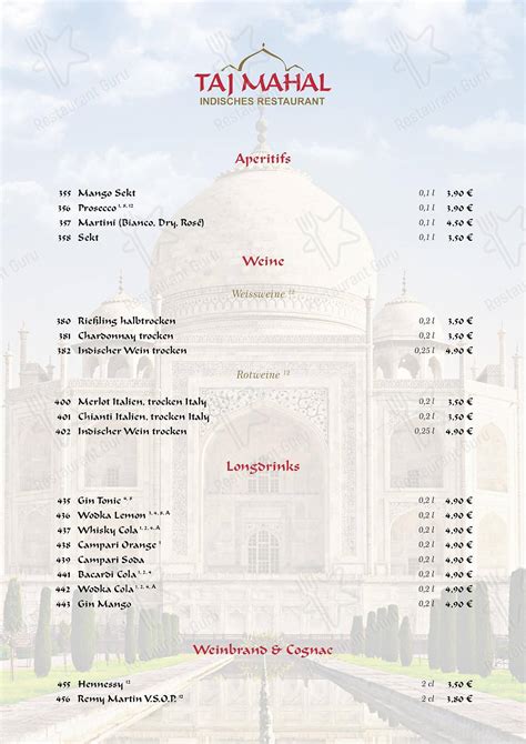 Speisekarte Von Taj Mahal Indisches Restaurant Templin