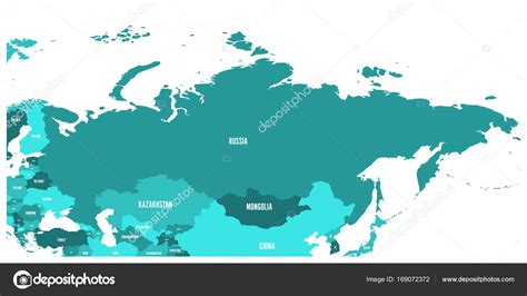 Politieke Kaart Van Rusland En Omringende Europese En Aziatische Landen Vier Tinten Van