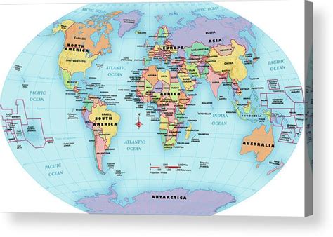 World Map Continent And Country Labels Acrylic Print By Globe Turner