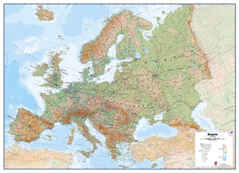 Large Physical Europe Wall Map Laminated