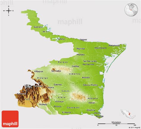 Physical Panoramic Map Of Tamaulipas Cropped Outside