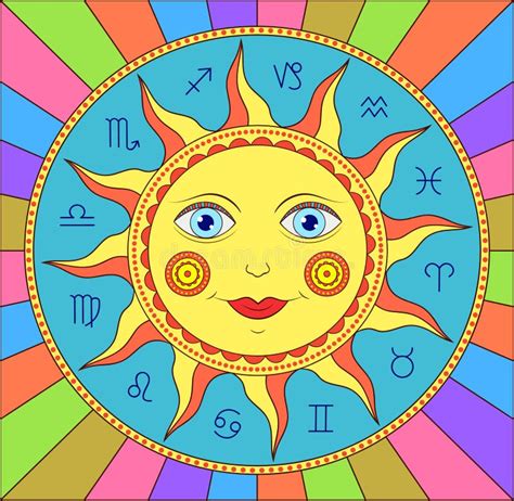 Abstract Sun With Zodiac Signs Stock Vector Illustration Of Face