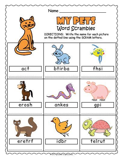 Free Printable My Pets Word Scramble Words Pets Math Activities For
