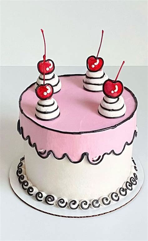 30 Cute Comic Cakes For Cartoon Lovers White And Pink Cake With Cherry On Top