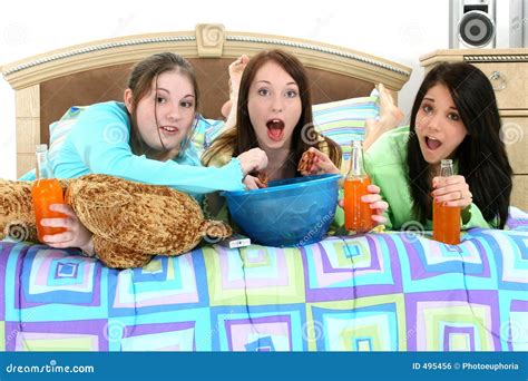 Teens Watching Tv At Home Stock Photo Image Of Sleepover 495456