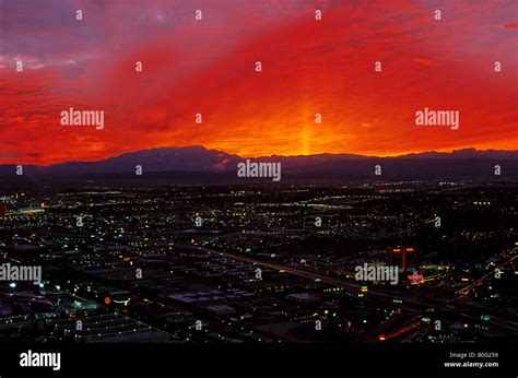 Sunset Over The West Hills Of Las Vegas As Viewed From Atop The