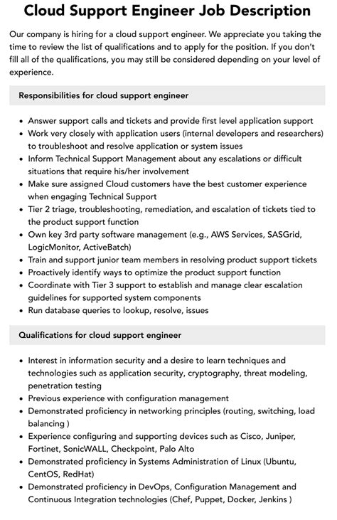 Cloud Support Engineer Job Description Velvet Jobs
