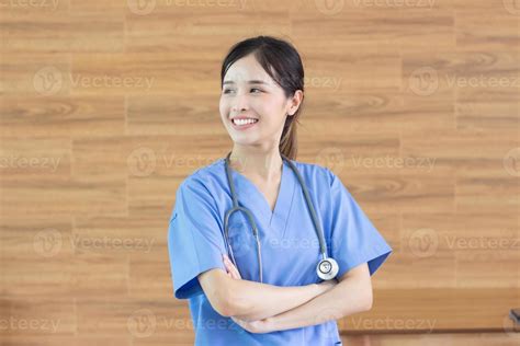 Portrait Young Beautiful Asian Successful Female Doctor Or Nurse With
