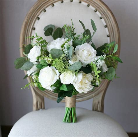White Rose And Peony Bridal Bouquet Greenery Wedding Bouquet Etsy