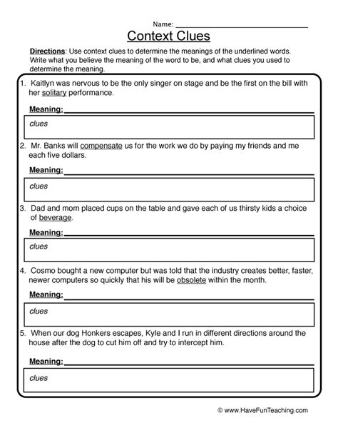 Context Clues Worksheet By Teach Simple
