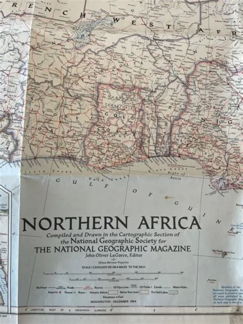 Large 1954 National Geographic Paper Wall Map Of Northern Africa 751