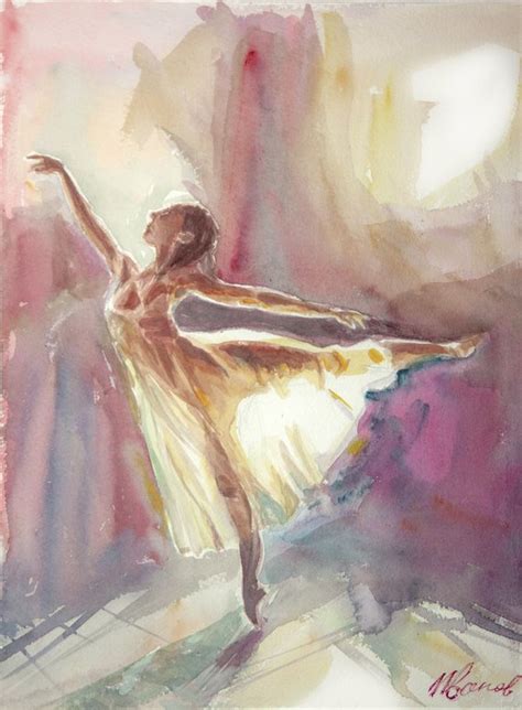 Original Watercolor Paintingballerina Painting Ballerina In The Rays