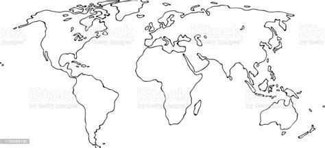 Freehand World Map Sketch On White Background Stock Illustration