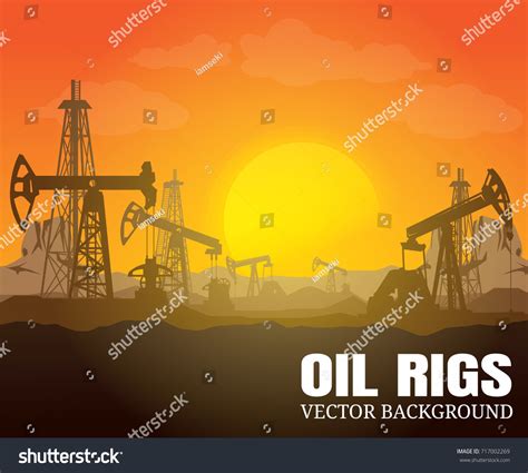 Vector Oil Rig Industry Silhouettes Background Stock Vector Royalty