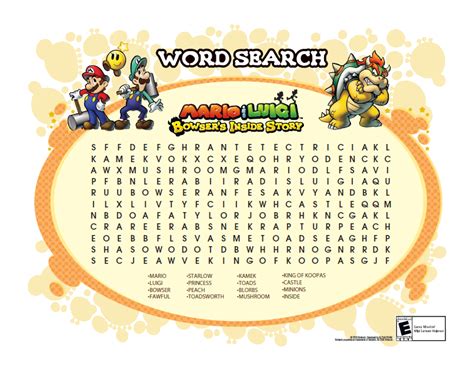My Super Mario Boy Super Mario Printable Word Searches
