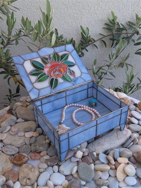 Stained Glass Jewelry Box Keepsake Storage Box Red Rose Etsy Stained Glass Birds Stained