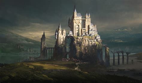 Dragons Flames Castle Darkness Creature Clouds Fantasy Landscape