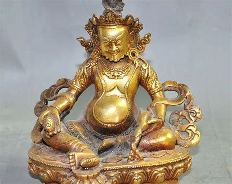 6tibet Buddhism Bronze Gilt Fane Lotus Yellow Jambhala Buddha Wealth