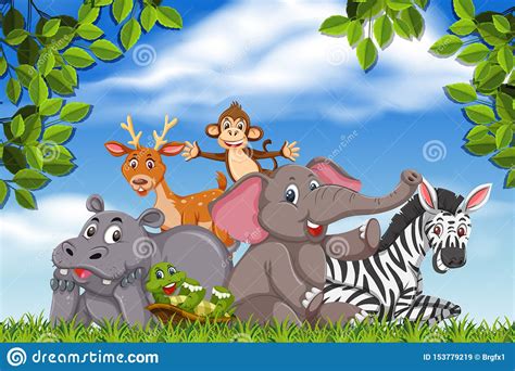 Animals in jungle scene stock image. Image of image - 153779219