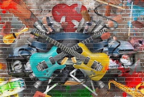 Guitar And Music Graffiti Art Wall Mural Wallpaper