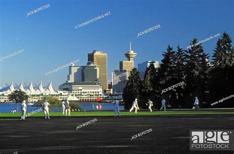 Players Enjoy A Game Of Cricket Stanley Park British Columbia Canada