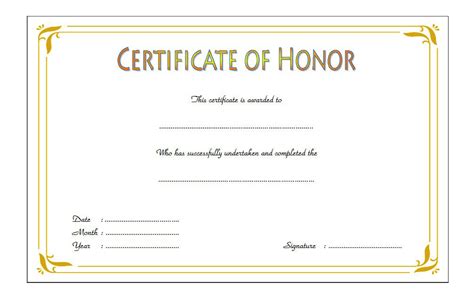 Honor Certificate Template Word Free Certificate Templates Word Free Certificate Design