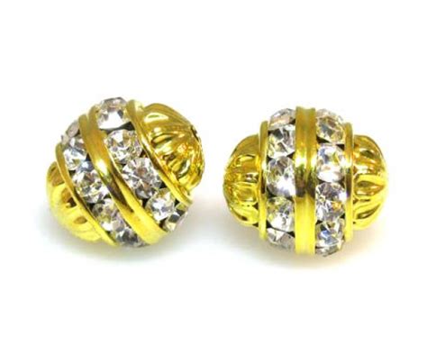 Crystal Gold Finish Rhinestone Filigree Bead 12mm Round Golden Age Beads