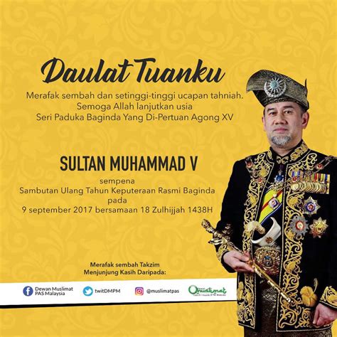 Congratulations ydpa sultan muhammad v , menjujung kasih tuanku ! Ucapan Menjunjung kasih DYMM YDPA XV SULTAN MUHAMMAD V ...