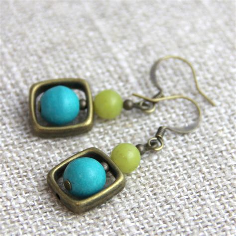 Cute Teal Green Earrings Olive Green Turquoise Teal Blue Etsy