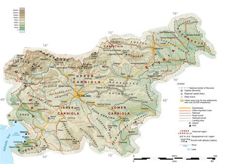 Large Detailed Physical Map Of Slovenia With Roads Railroads Cities Ports And Airports