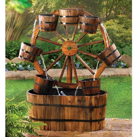 Wagon Wheel Fountain With Buckets Weathered Fountains Outdoor Water