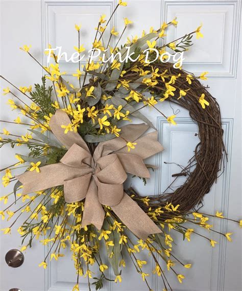 Yellow Forsythia Wreath Spring Forsythia Wreath Etsy Door Wreaths