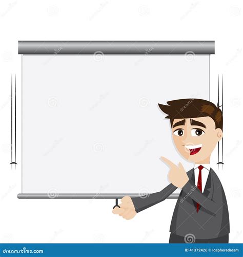 Cartoon Businessman Pull Down Presentation Board Stock Vector