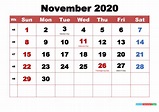 Printable November 2020 Calendar With Holidays Word, PDF