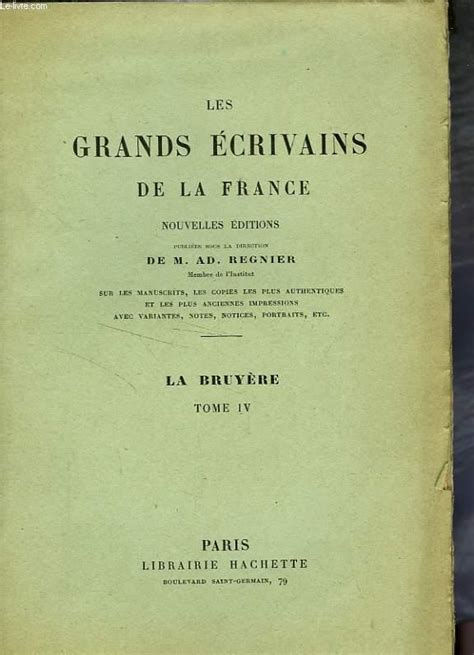 Oeuvres De La Bruyere Tome 4 By Servois Bon Couverture Souple 1922