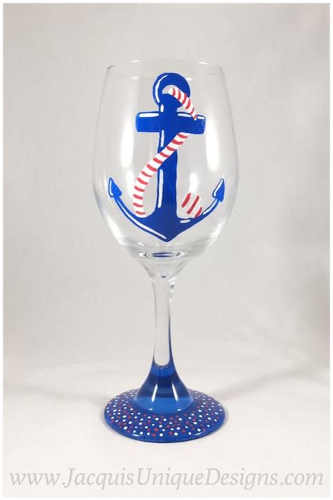 Anchor Painted Wine Glass Nautical Wine Glass Anchor Etsy