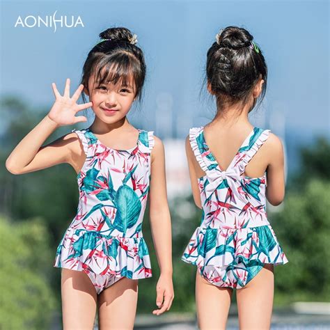 aonihua sweet girl swim wear flower decorate waterproof one piece swimsuit outdoor sport