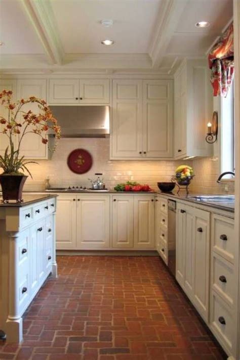 Red Brick Floor In Kitchen In 2019 Brick Floor Kitchen Kitchen