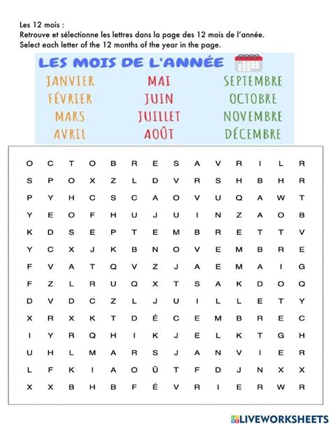 Les 12 Mois De Lannée Worksheet French Teaching Resources Teaching