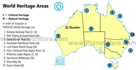 Map Of Australia World Heritage Areas Planetware